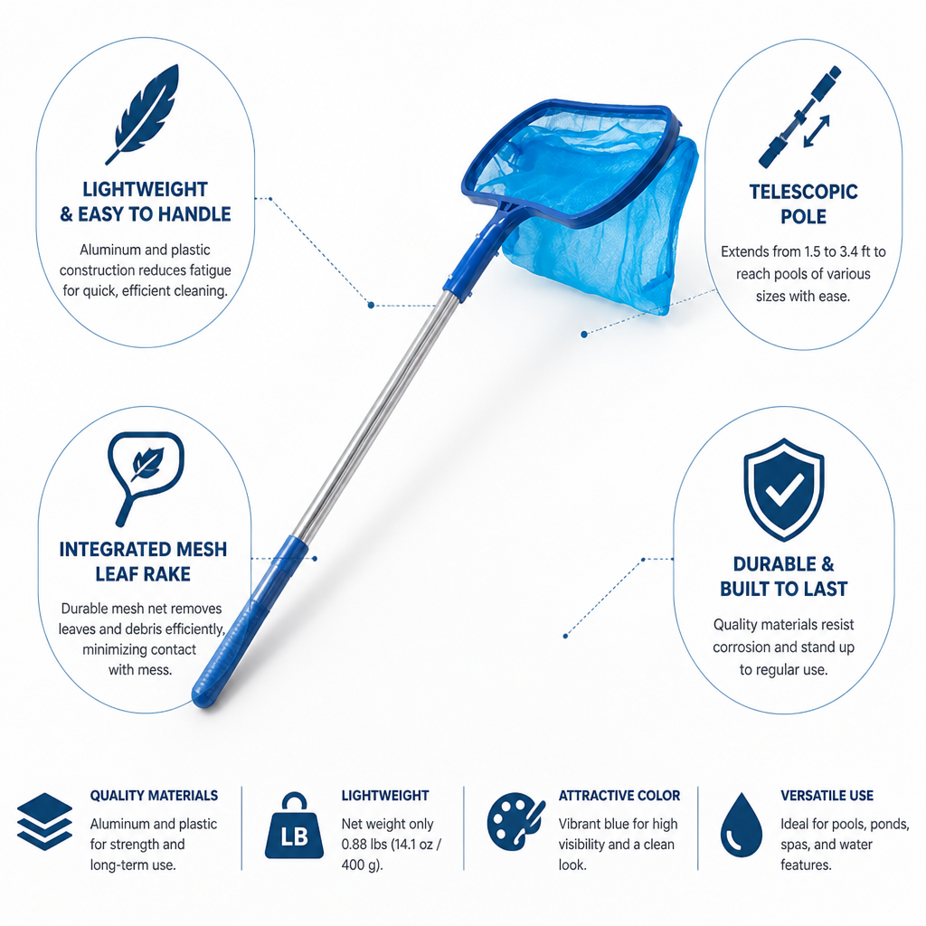 Lightweight Telescopic Aluminum Pool Skimmer Net