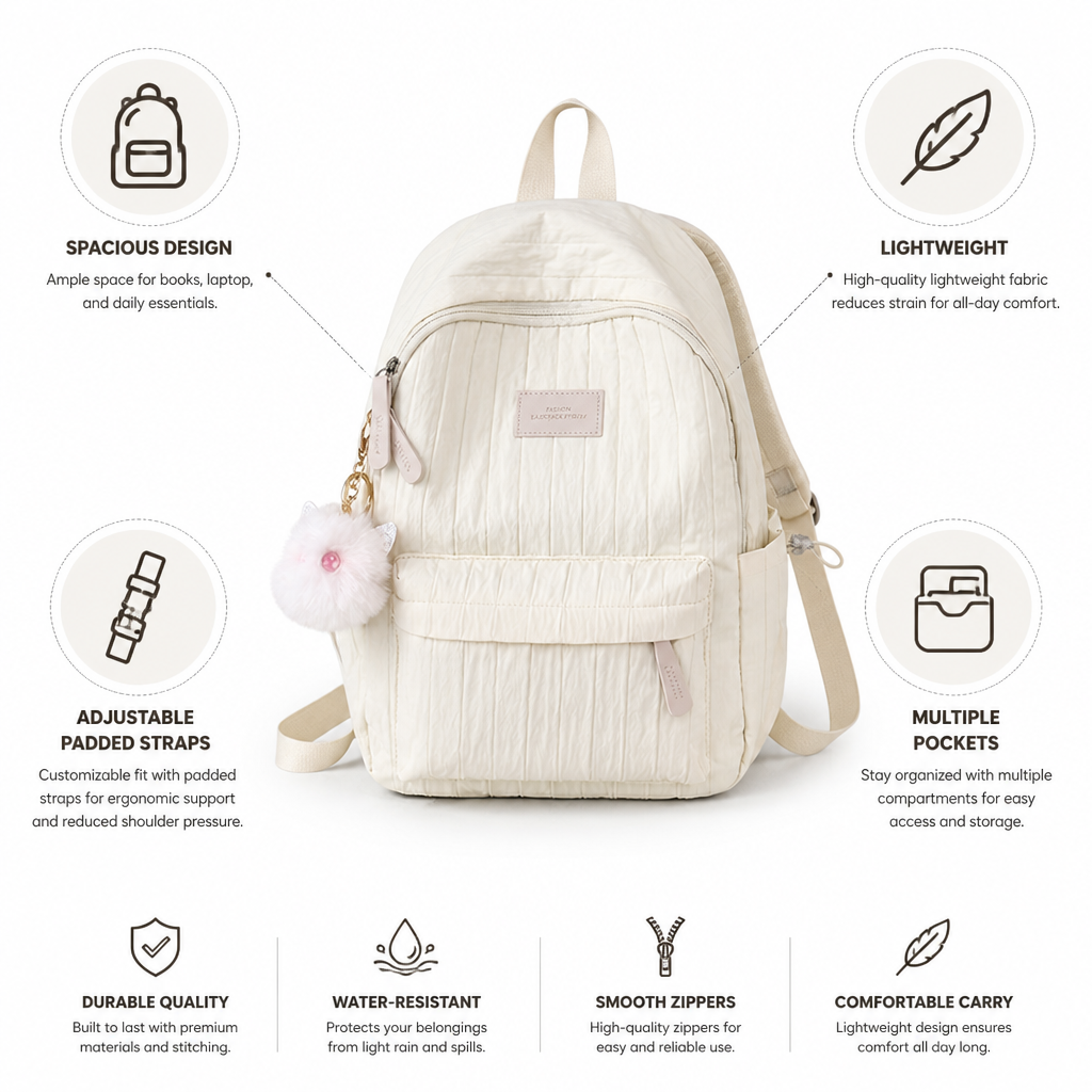 Lightweight Textured Multiple-Pocket School Backpack