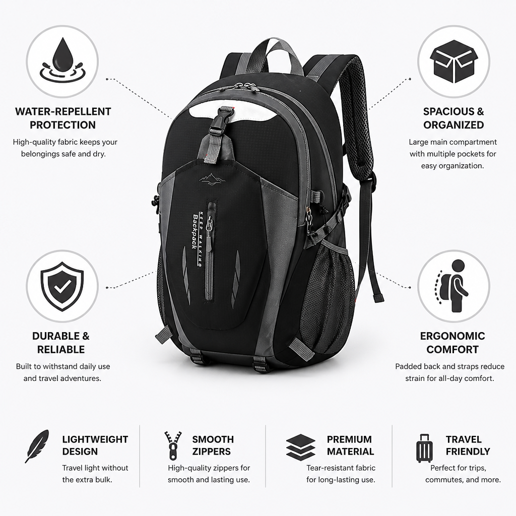 Lightweight Water-Repellent Travel Backpack