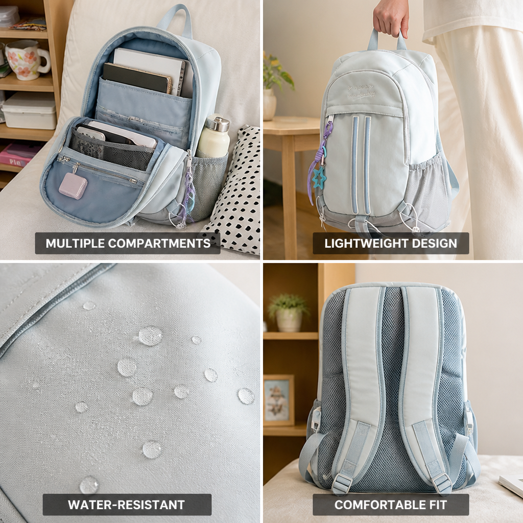 Lightweight Water-Resistant Multi-Pocket Backpack