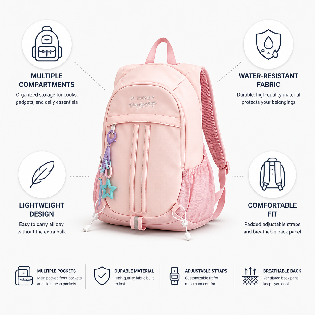 Lightweight Water-Resistant Multi-Pocket Backpack