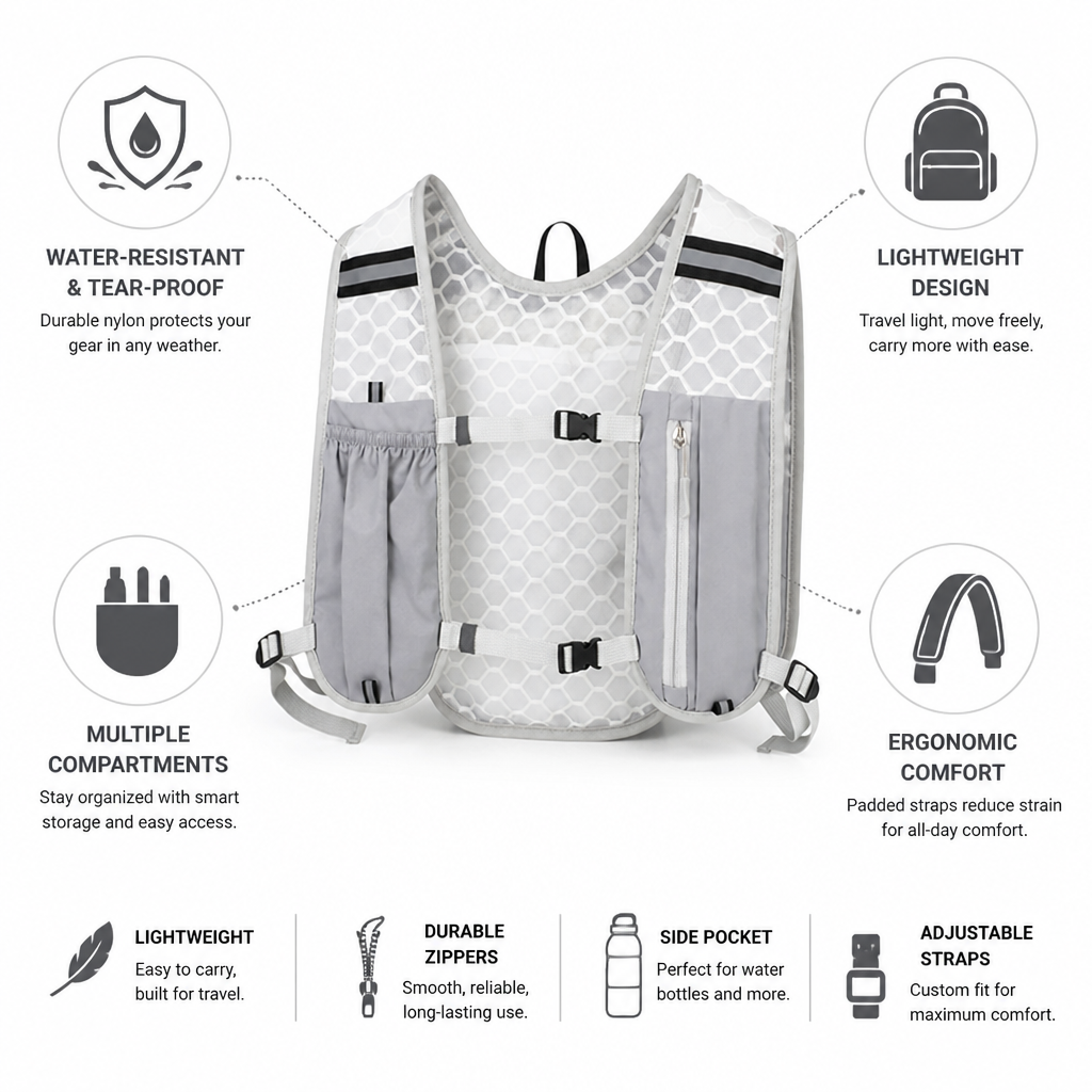Lightweight Water-Resistant Nylon Travel Backpack