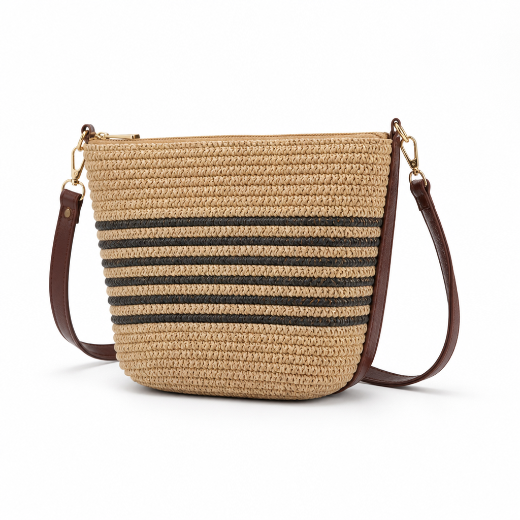 Lightweight Woven Crossbody Bag (Leather Strap)