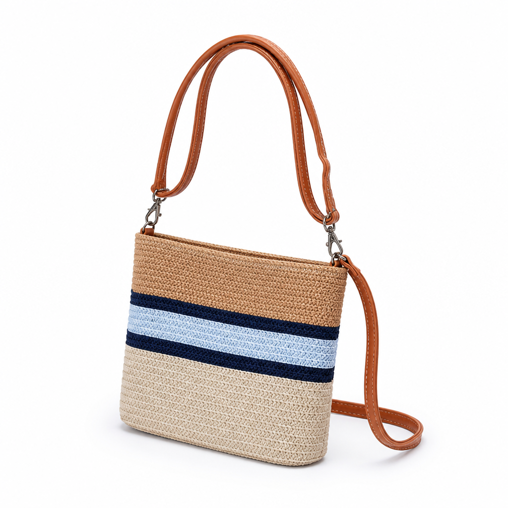 Lightweight Woven Crossbody Bag (Leather Strap)