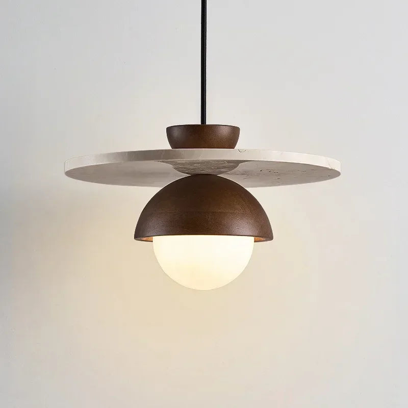 Linear Chandelier Integrated LED Band Walnut & Stone
