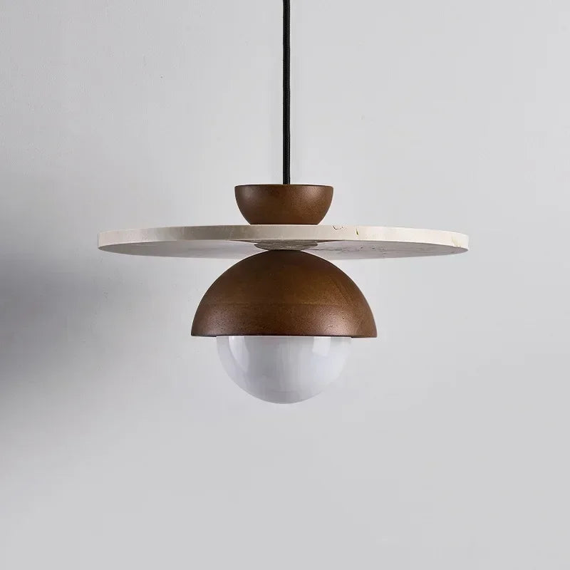 Linear Chandelier Integrated LED Band Walnut & Stone