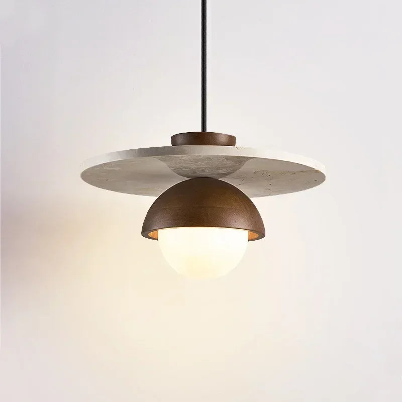 Linear Chandelier Integrated LED Band Walnut & Stone