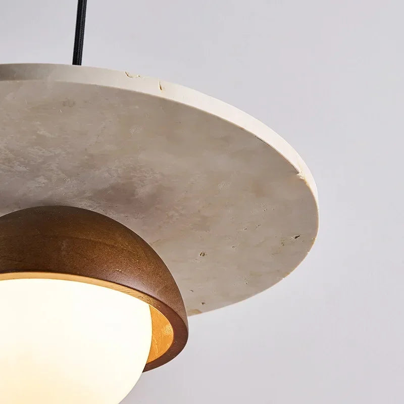 Linear Chandelier Integrated LED Band Walnut & Stone