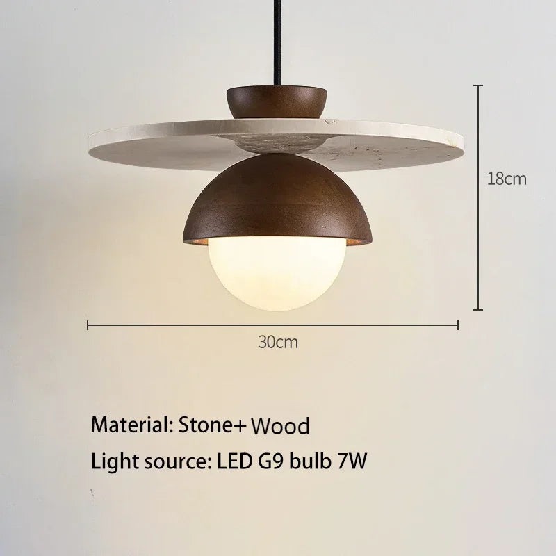 Linear Chandelier Integrated LED Band Walnut & Stone
