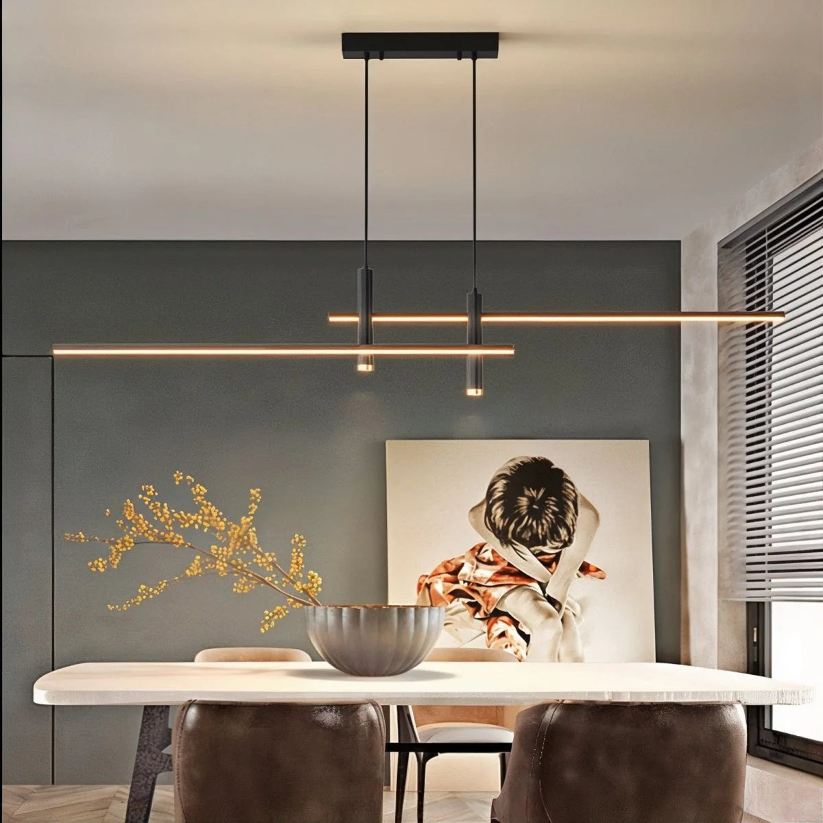 Linear Pendant Light Integrated LED Adjustable Height