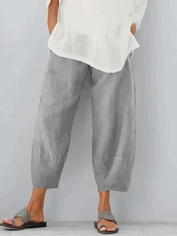 Linen Pants Relaxed Straight Leg Adjustable Waist
