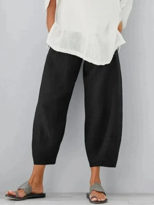 Linen Pants Relaxed Straight Leg Adjustable Waist