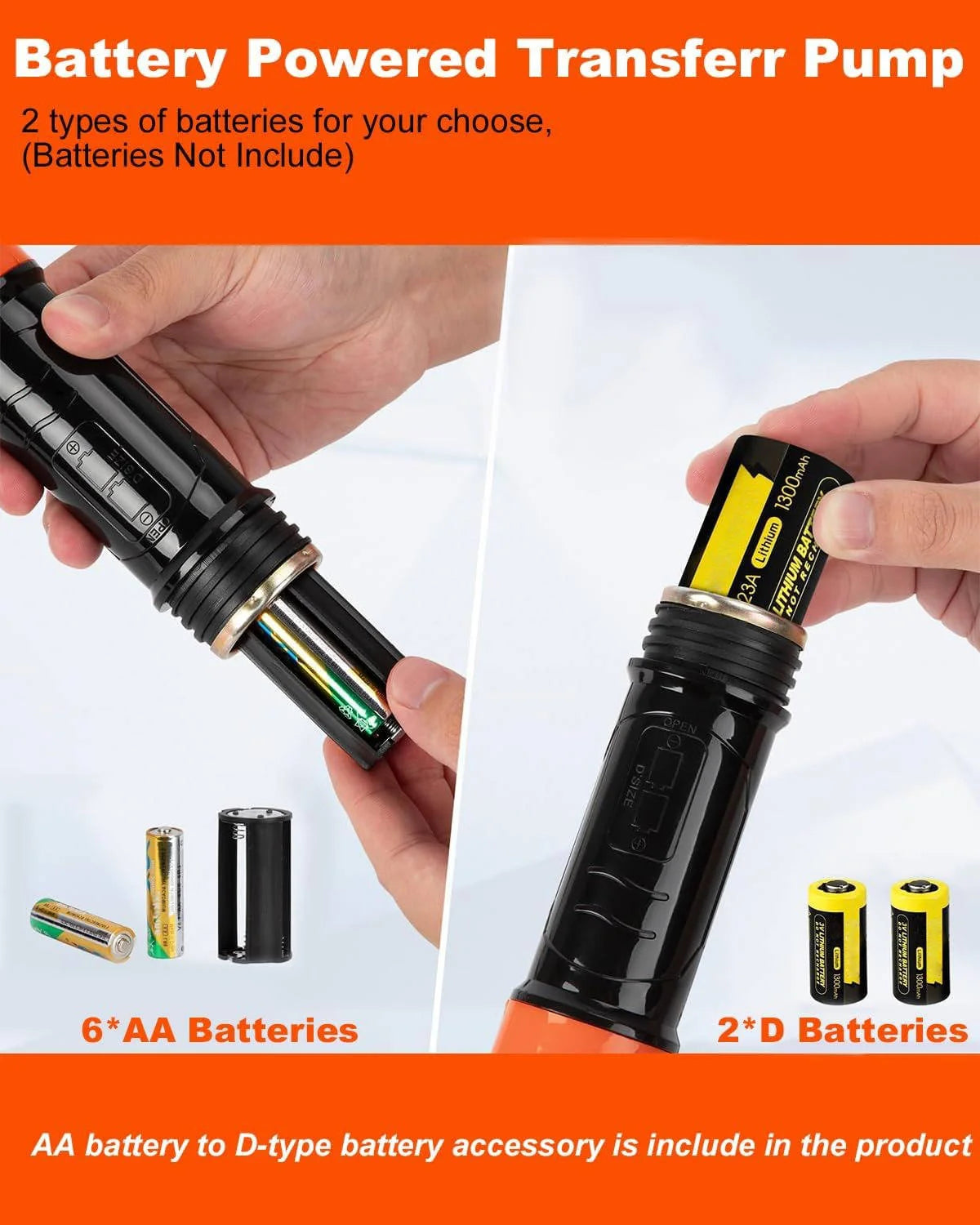 Liquid Transfer Pump Battery-Powered Extended Tubes Multi-Fluid Compatible