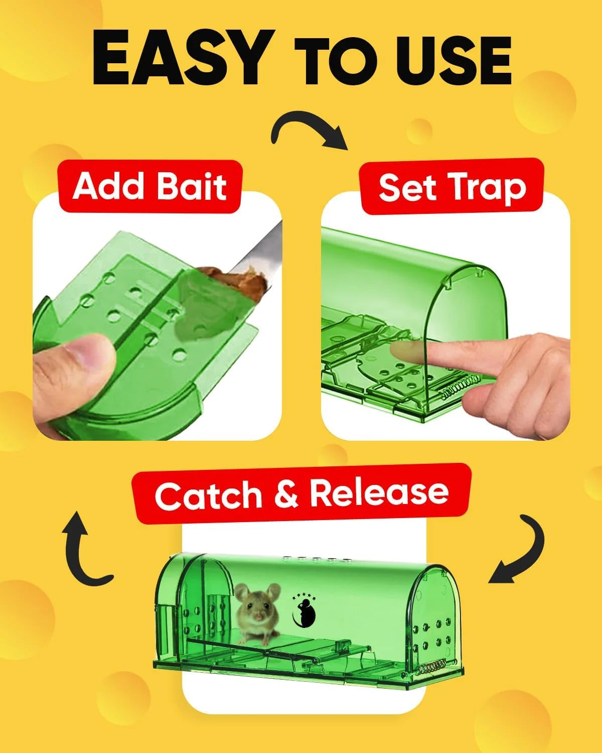 Live-Catch Mouse Trap Reusable Poison-Free Set of 4