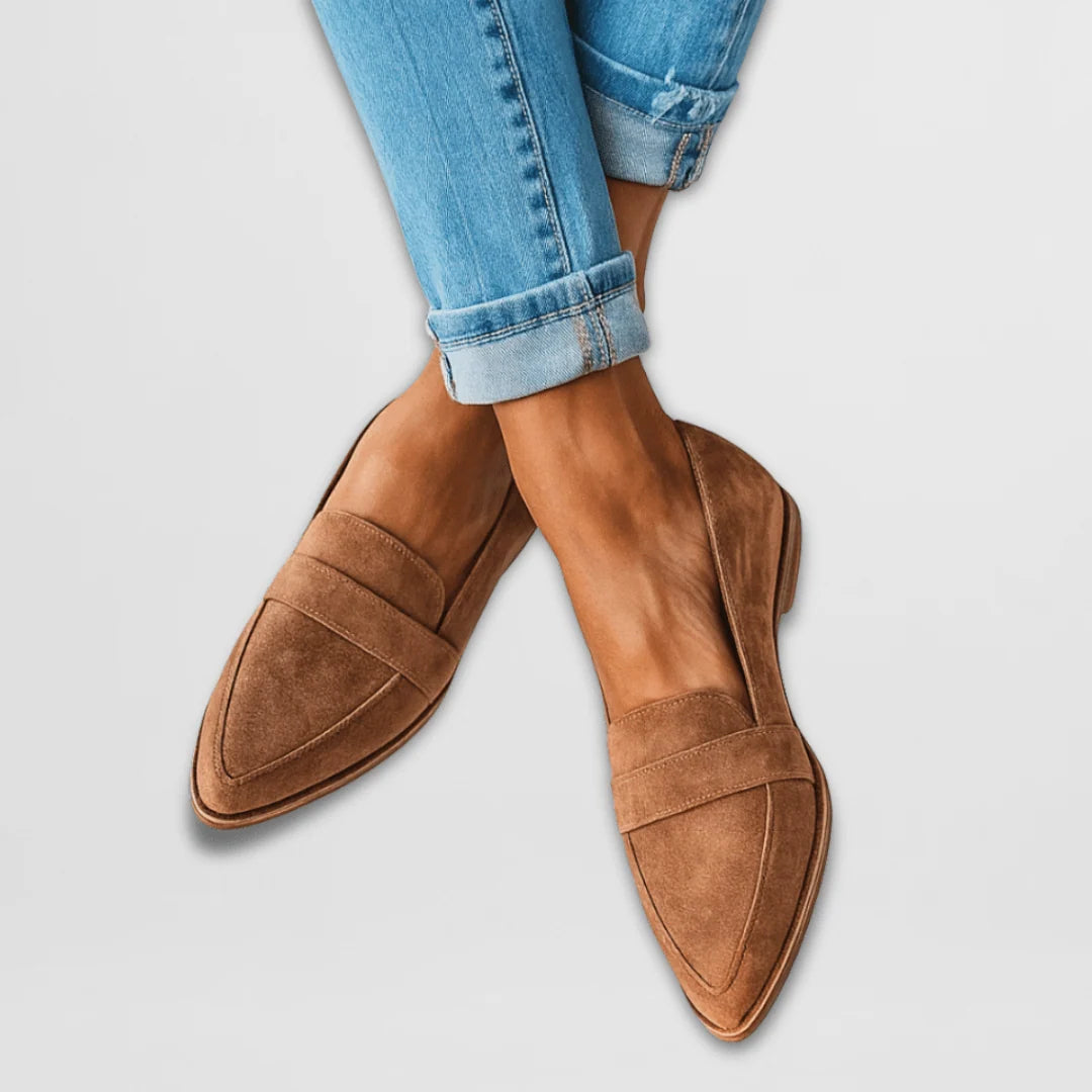 Loafers Suede Pointed Toe Low Wedge Cushioned Insole