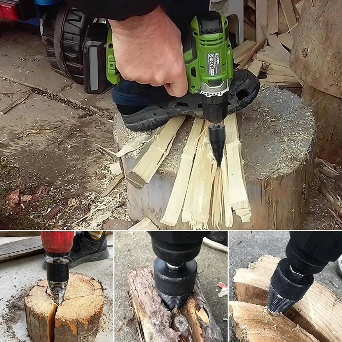 Log Splitter Drill Bit Cordless Drill Compatible Four Adapters