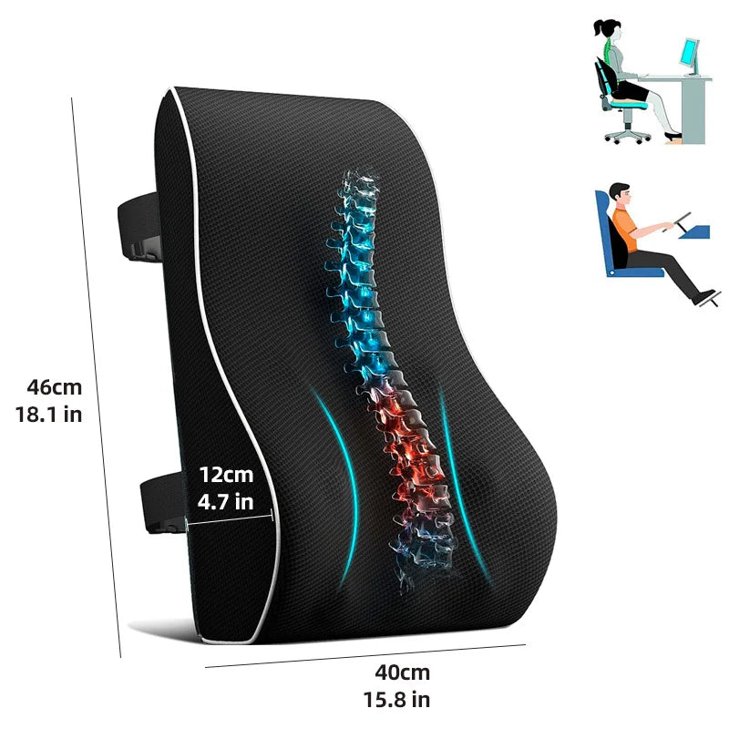Lumbar Support Cushion Ergonomic Memory Foam Two Straps