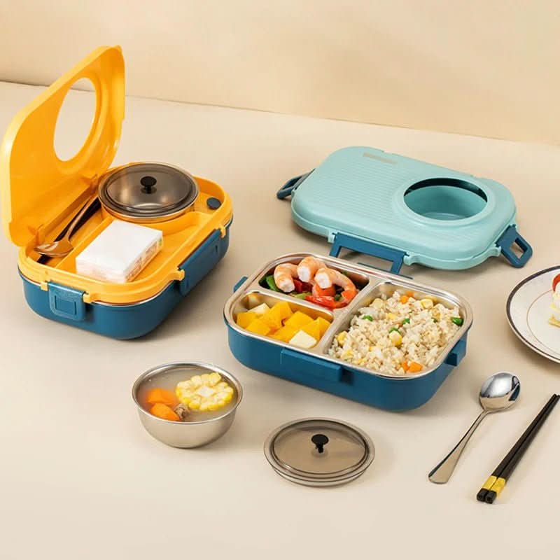 Lunch Box Stainless Steel Leak-Proof Lid 3 Compartments