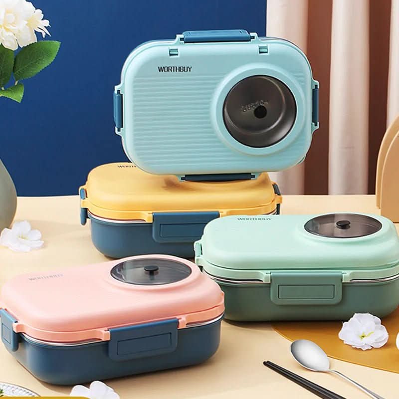 Lunch Box Stainless Steel Leak-Proof Lid 3 Compartments