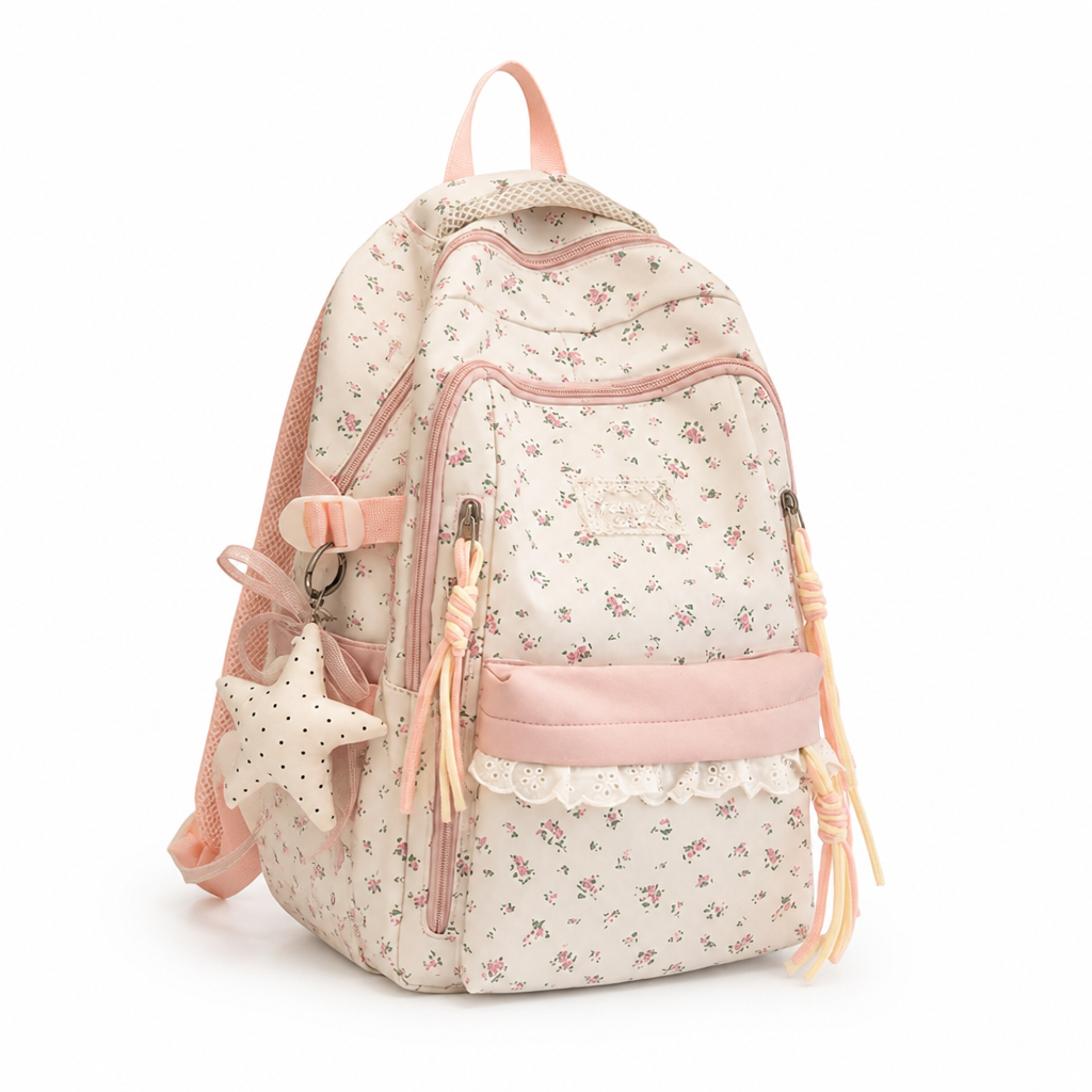 Machine-Washable Floral Print School Backpack