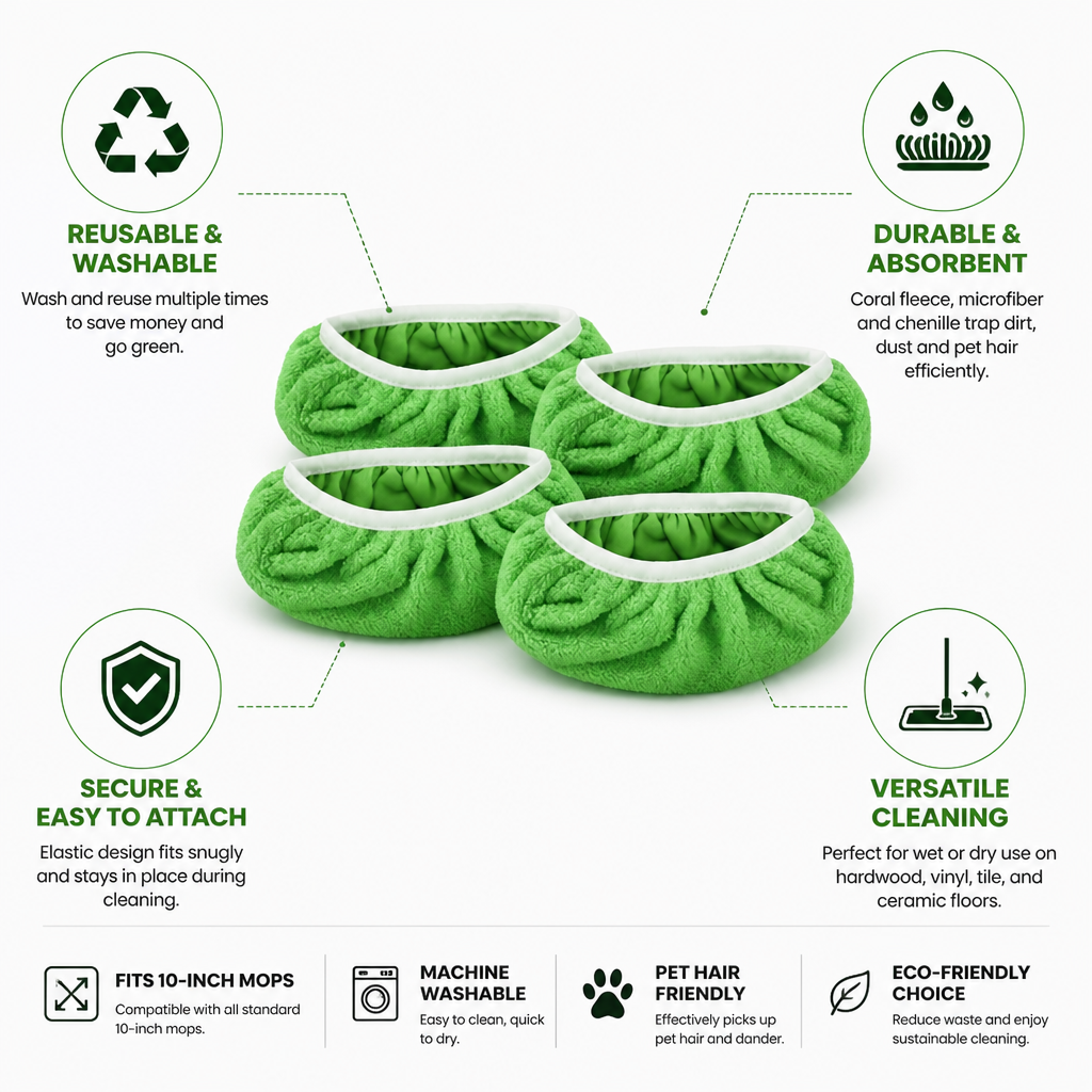 Machine-Washable Reusable Microfiber Mop Pads (Fits 10-Inch Mops)