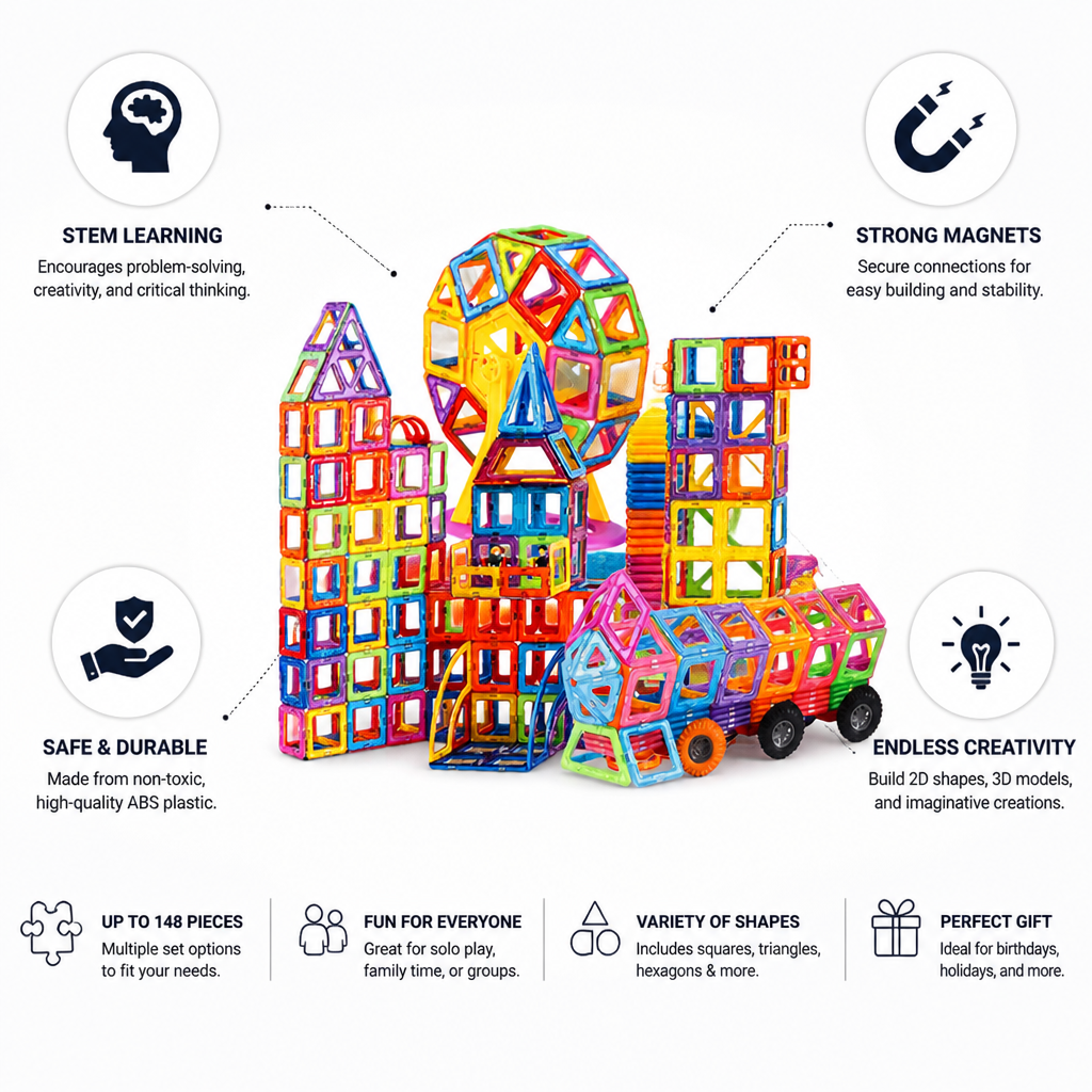 Magnetic STEM Building Blocks Set (Up to 148 Pieces)