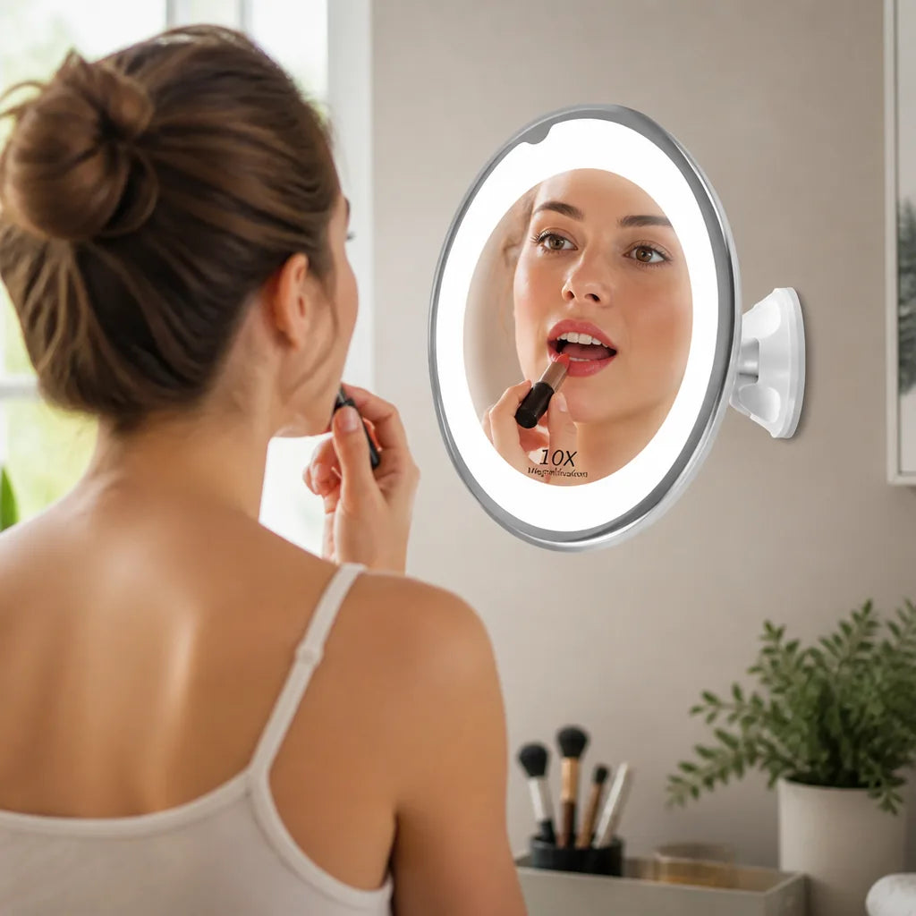 Makeup Mirror 10x Magnification LED Light Suction Cup
