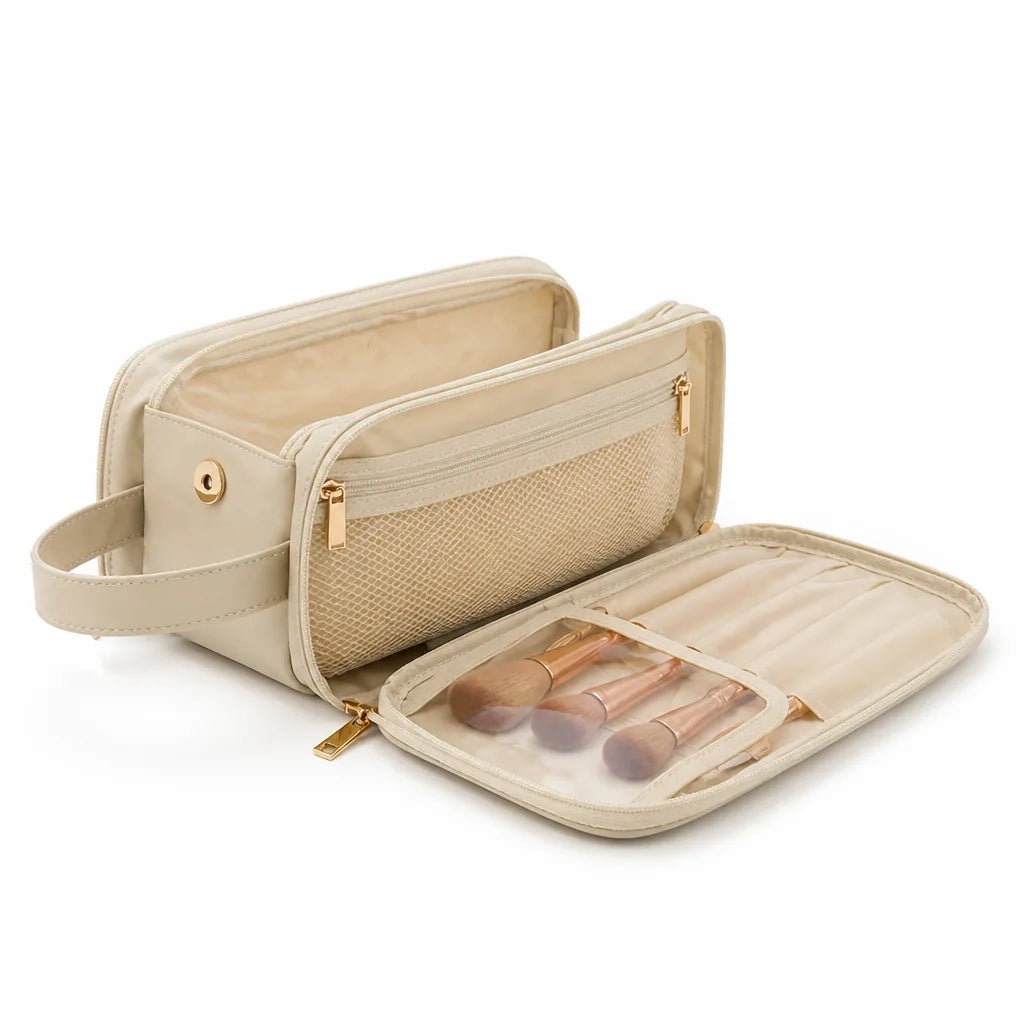 Makeup Organizer Flat-Opening Dual Zip Brush Protectors