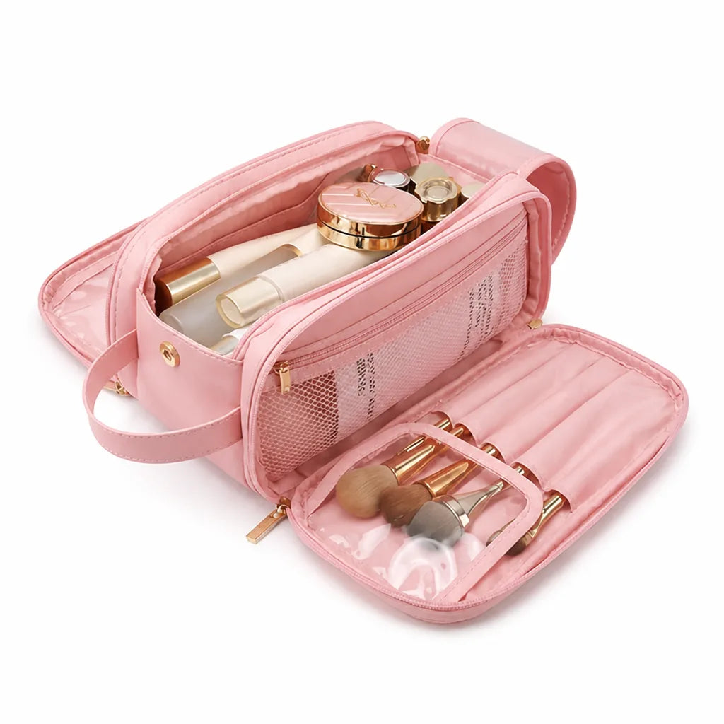 Makeup Organizer Flat-Opening Dual Zip Brush Protectors