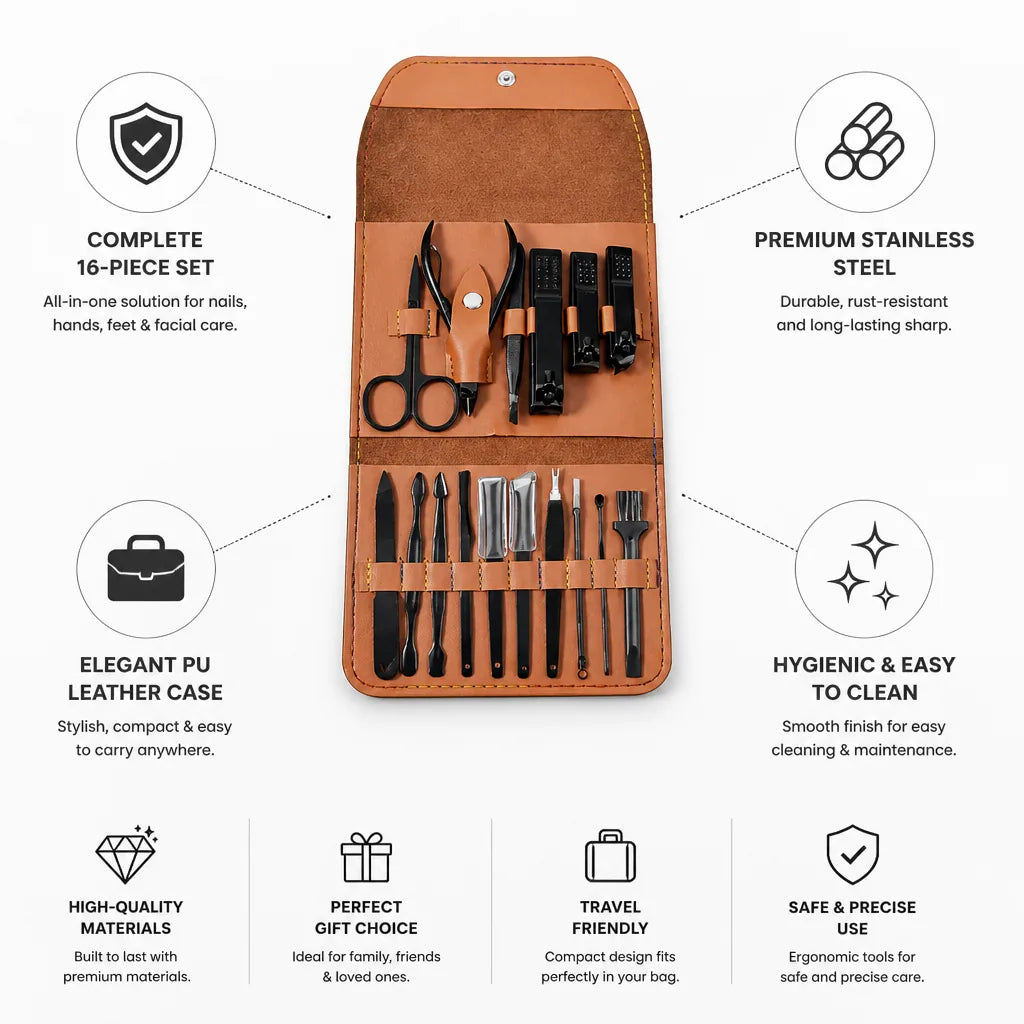 Manicure & Pedicure Kit 16-Piece Stainless Steel Tools