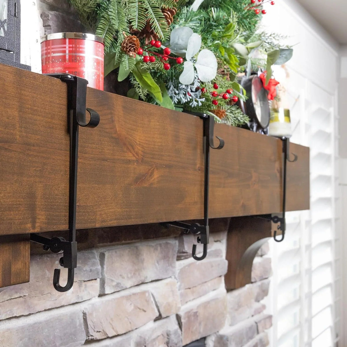 Mantel Stocking & Garland Holder Adjustable No-Drill 3-Piece Set