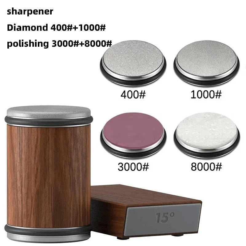 Manual Knife Sharpener Dual-Angle Diamond Roller Magnetic Holder