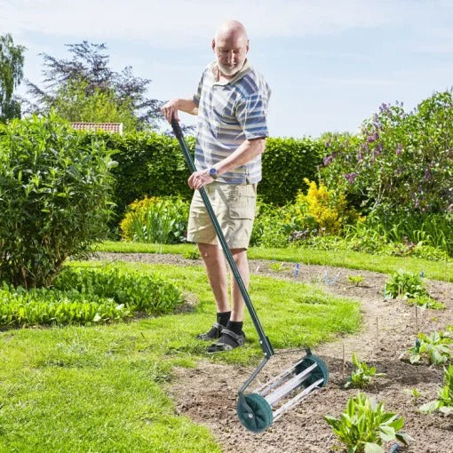 Manual Lawn Aerator Upright Handle Rolling Spikes 18 Inch