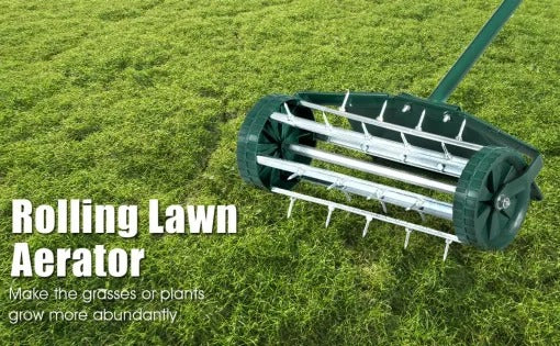 Manual Lawn Aerator Upright Handle Rolling Spikes 18 Inch