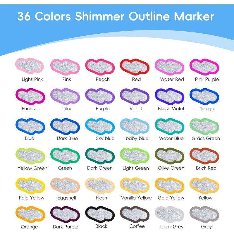 Marker Pen Set Dual-Line Metallic Outline Water-Based Ink