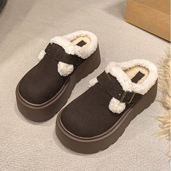 Mary Jane Loafers Suede Sheepskin Lined Platform Adjustable Buckle