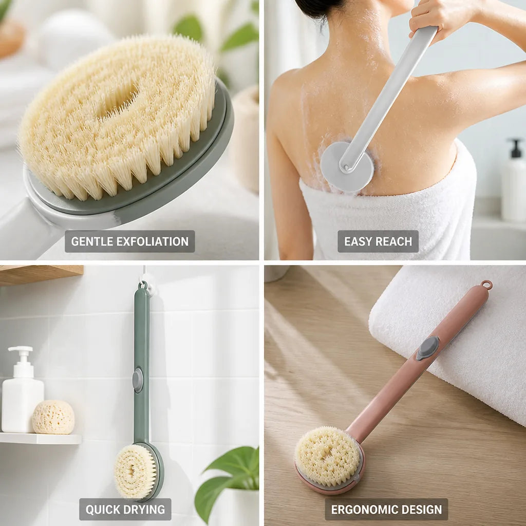Massage Bath Brush Natural Boar Bristles & Long Handle