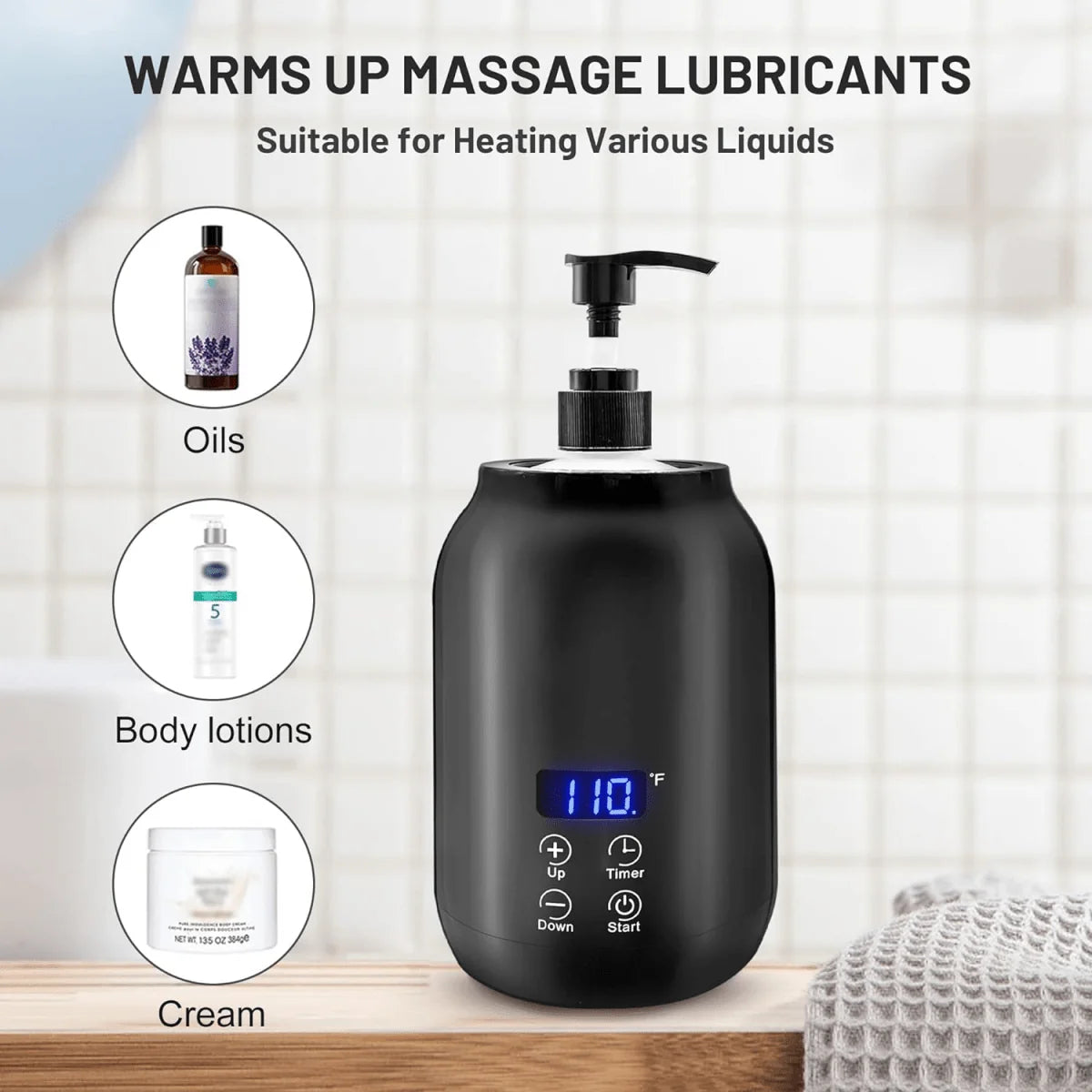 Massage Oil Warmer Electric 360° Heating Adjustable Temperature Control