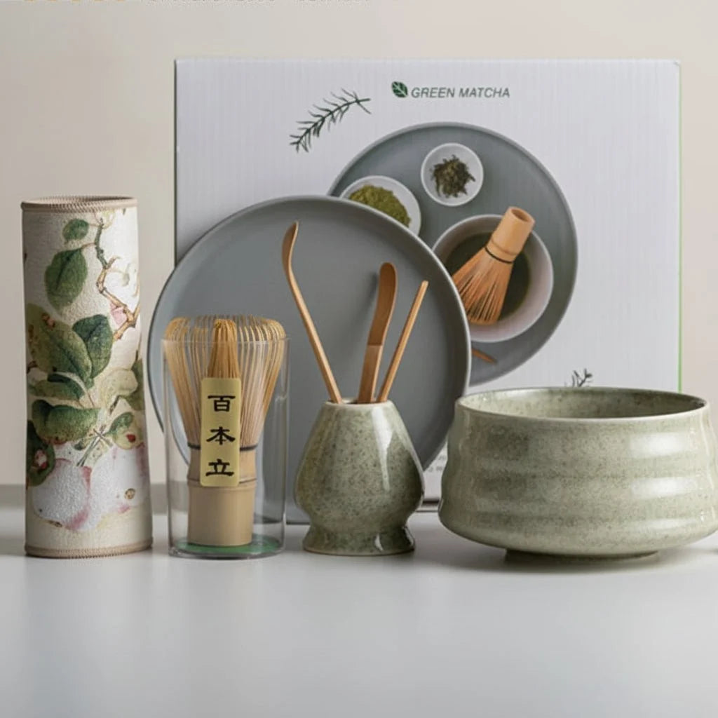 Matcha Tea Set 8-Piece Ceramic Bowl Bamboo Whisk