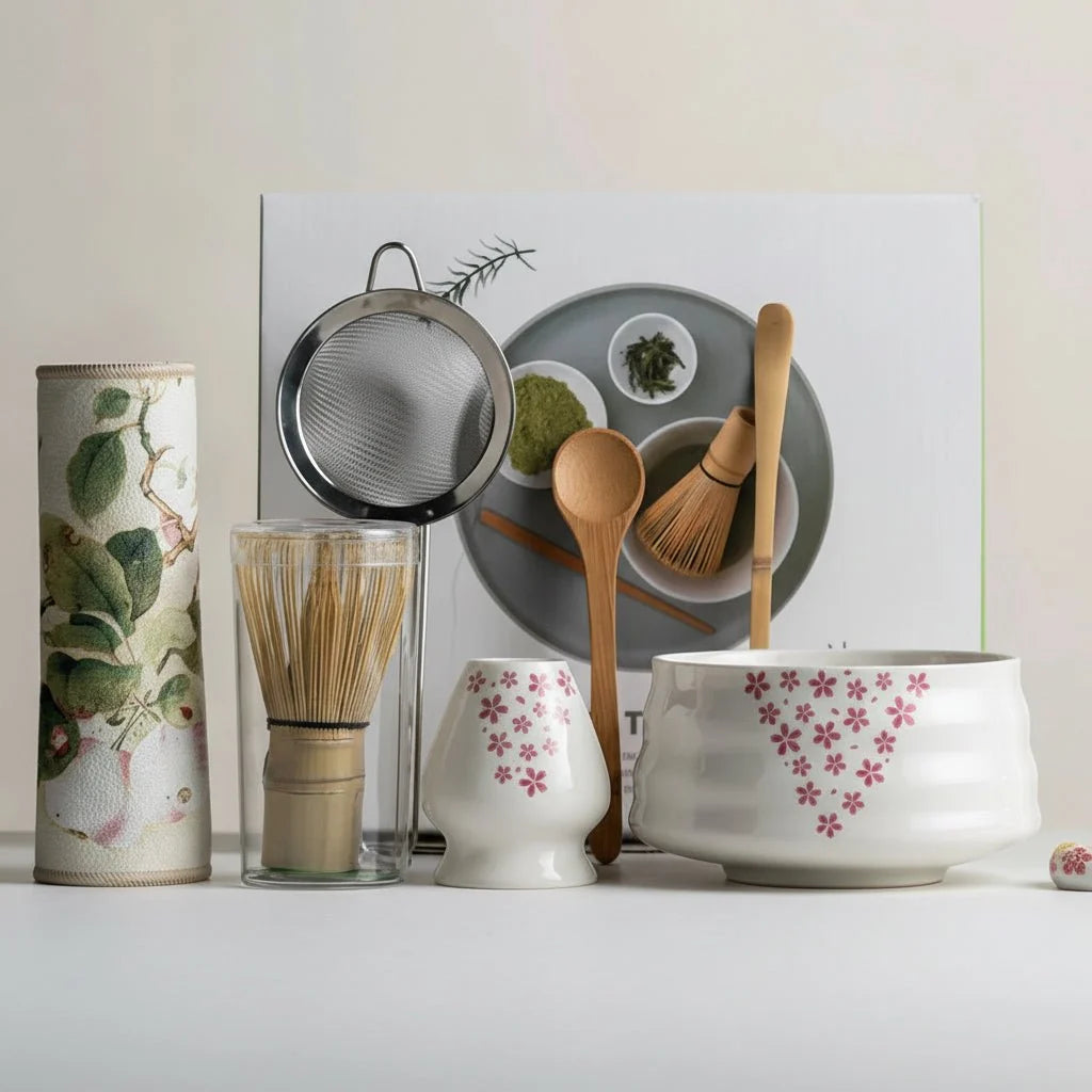 Matcha Tea Set 8-Piece Ceramic Bowl Bamboo Whisk