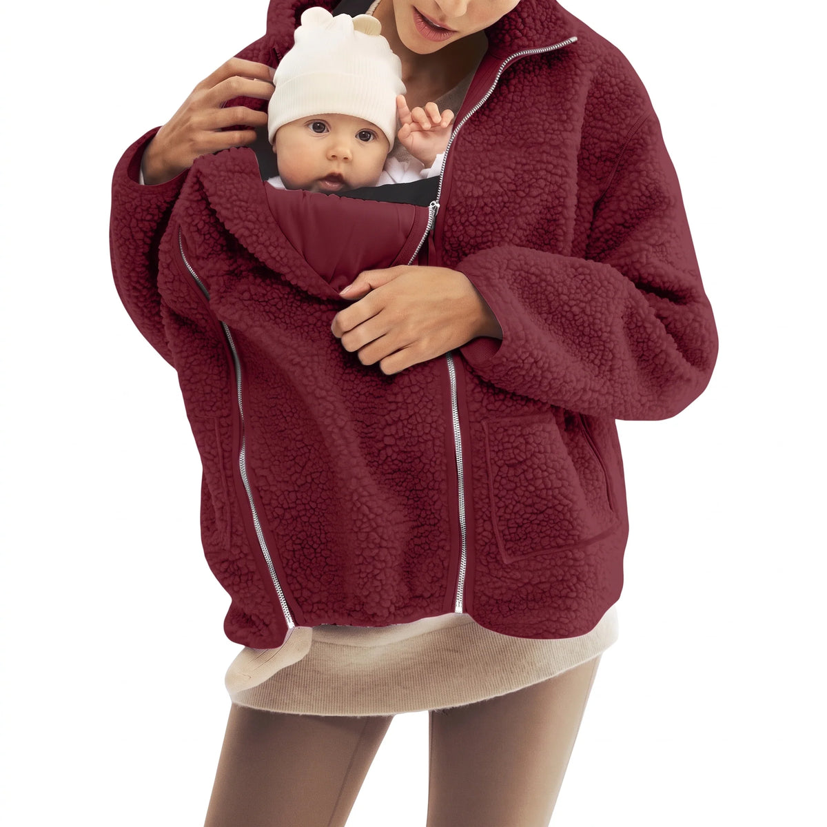 Maternity Babywearing Jacket Teddy Fleece Expandable Front Section