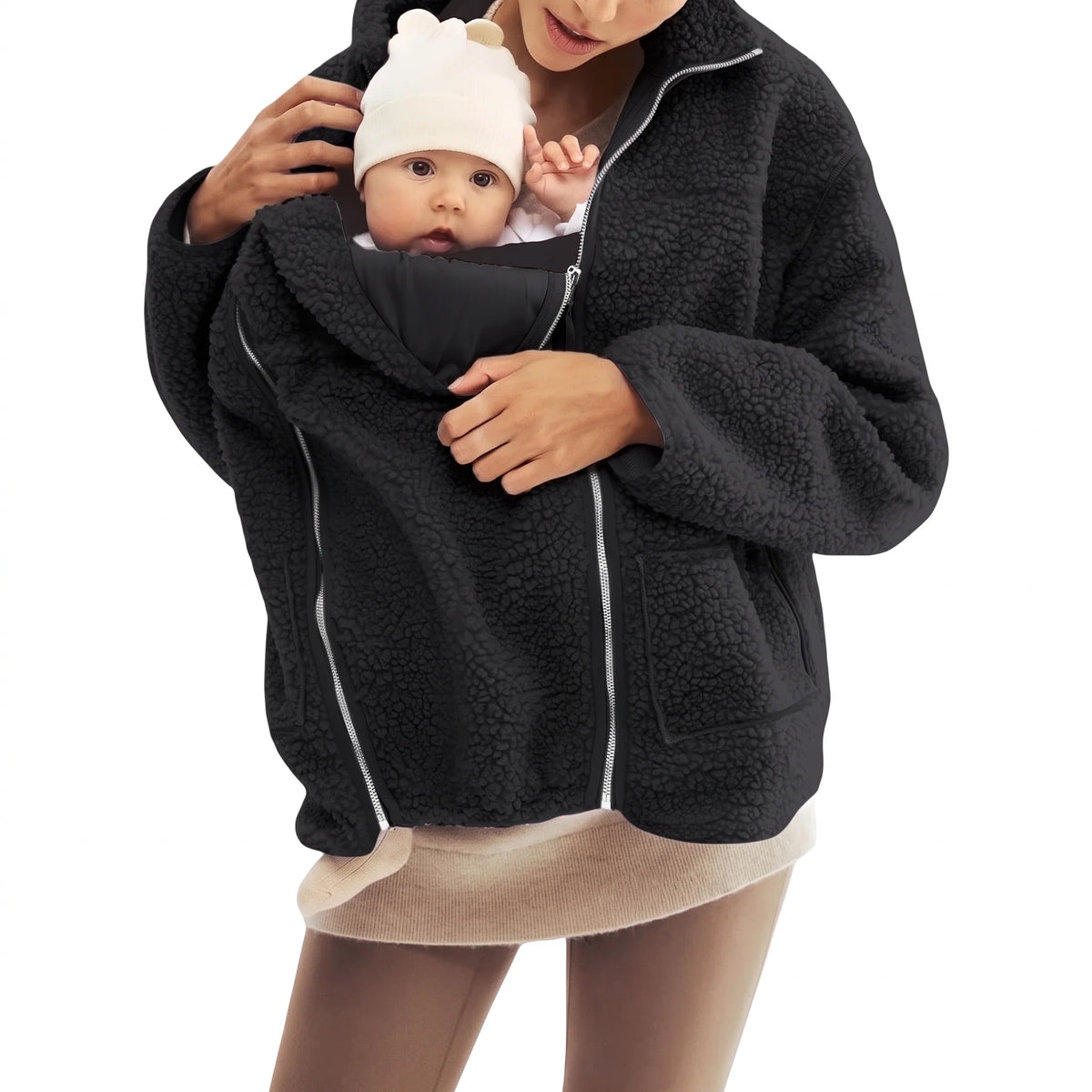 Maternity Babywearing Jacket Teddy Fleece Expandable Front Section