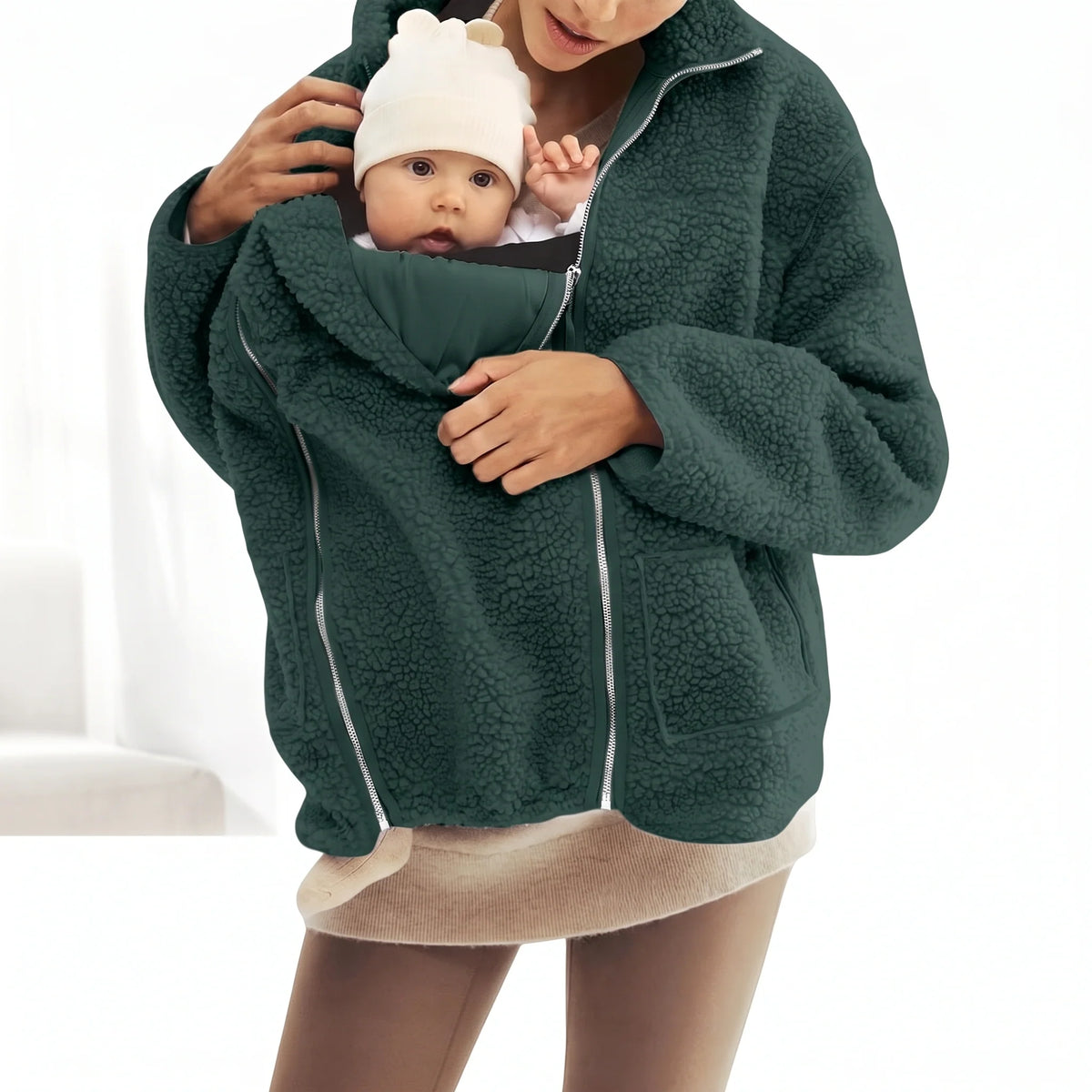 Maternity Babywearing Jacket Teddy Fleece Expandable Front Section