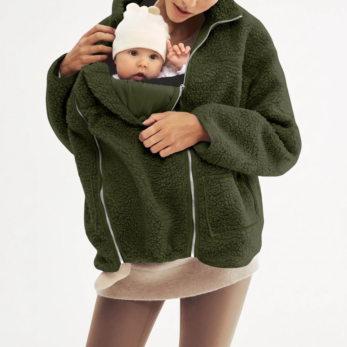 Maternity Babywearing Jacket Teddy Fleece Expandable Front Section