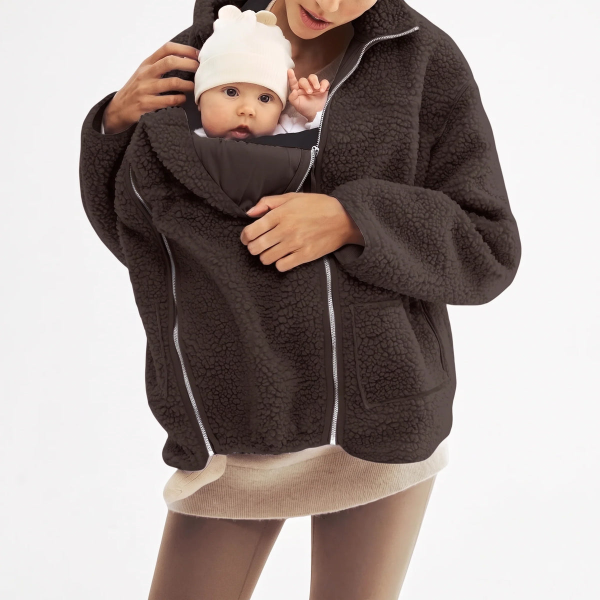 Maternity Babywearing Jacket Teddy Fleece Expandable Front Section