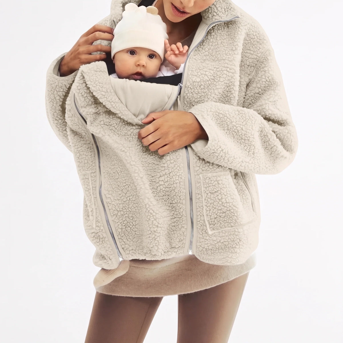 Maternity Babywearing Jacket Teddy Fleece Expandable Front Section