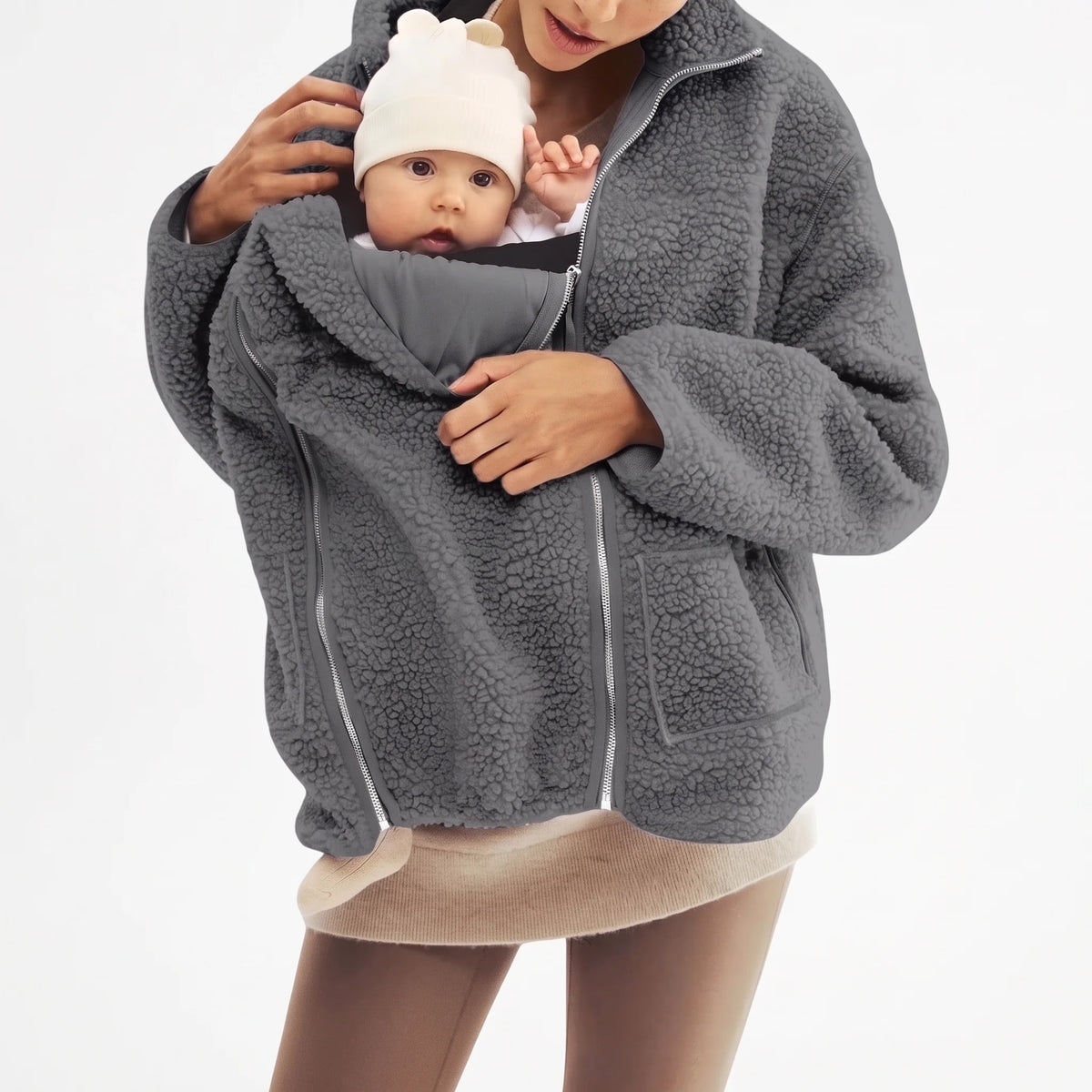 Maternity Babywearing Jacket Teddy Fleece Expandable Front Section