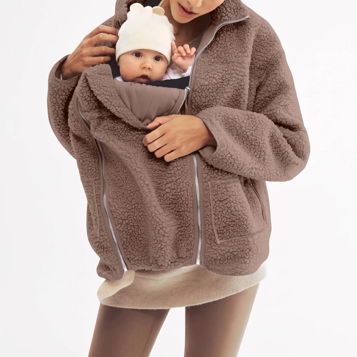 Maternity Babywearing Jacket Teddy Fleece Expandable Front Section