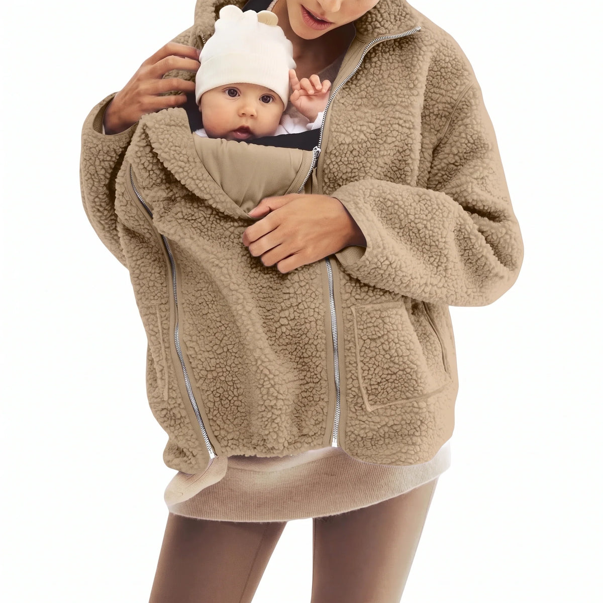 Maternity Babywearing Jacket Teddy Fleece Expandable Front Section