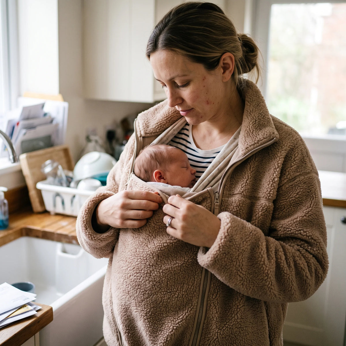 Maternity Babywearing Jacket Teddy Fleece Expandable Front Section